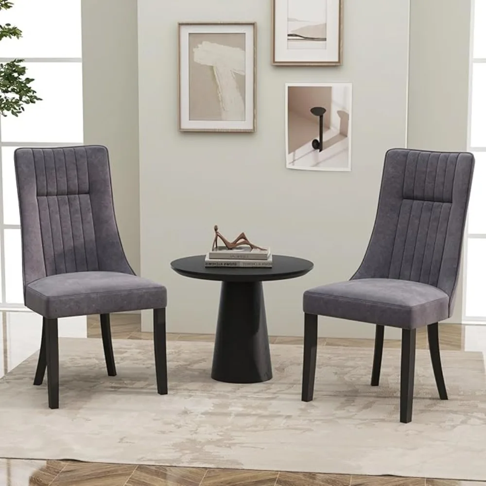 Upholstered Dining Chairs Set of 2, Channel Tufted Kitchen Chairs w/High Backrest,Modern Fabric Armless Accent Chairs