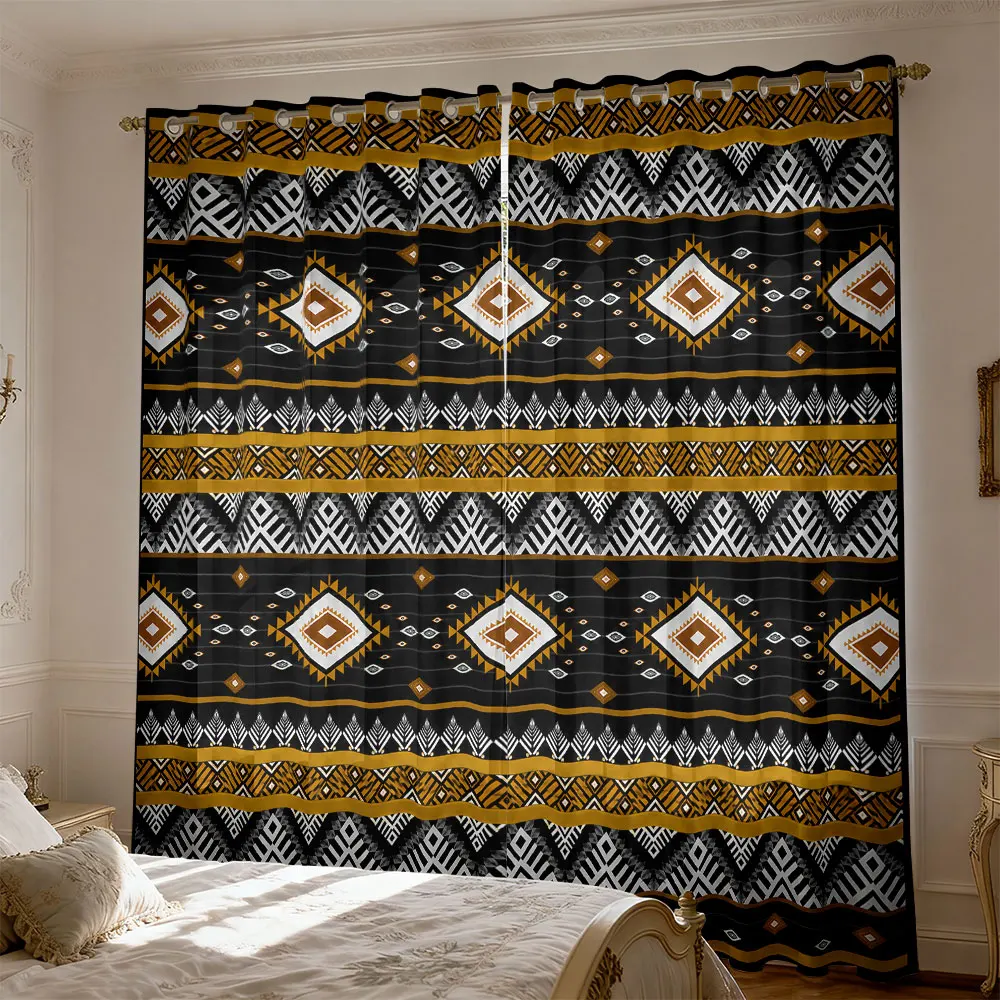 ethnic style geometric striped print curtains living rooms bedrooms blocking light privacy and decoration