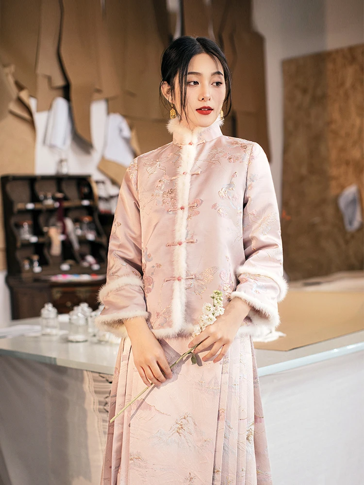 

Suai | Новинка 2025, осенне-зимний свадебный комплект Hanfu, женская новогодняя одежда, мятная роза, вышивка, национальный Sle Tai...