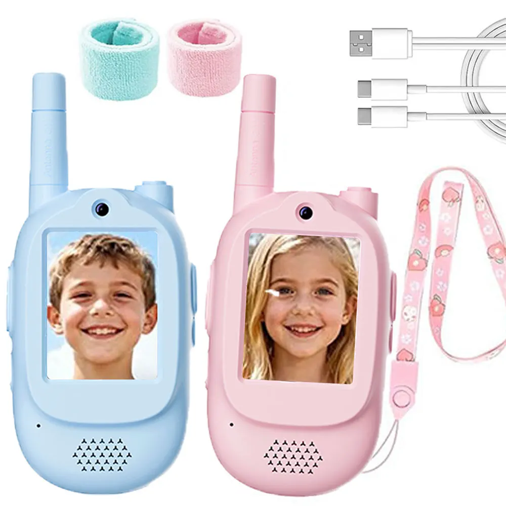 أجهزة اتصال لاسلكية فيديو للأطفال، عبوة من قطعتين من أجهزة اتصال لاسلكية لتغيير الصوت مع أشرطة ساعات للأطفال من سن 3 إلى 12 عامًا