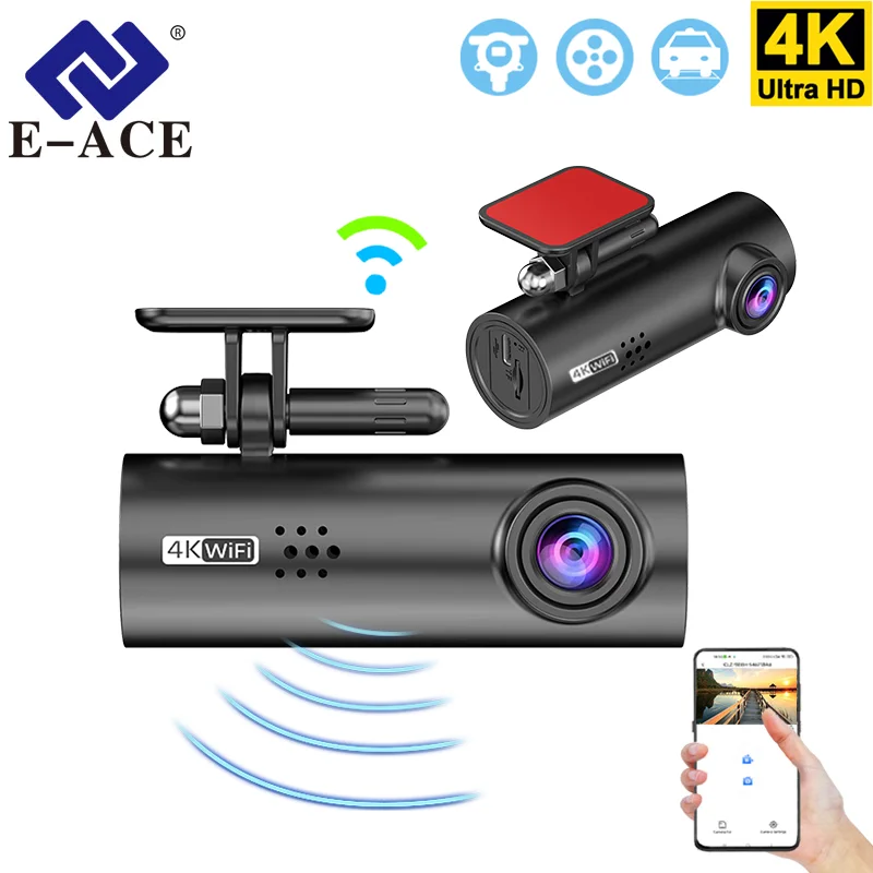 E-ACE Dash Cam 4K UHD Car Video Recorder Support WIFI 24H Parking Monitor  Loop record Night Vision Exclusive APP Black Box