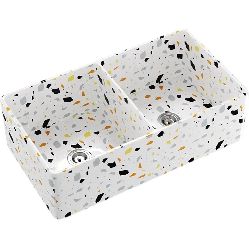 Ceramic open French kitchen sink, semi embedded American kitchen washbasin