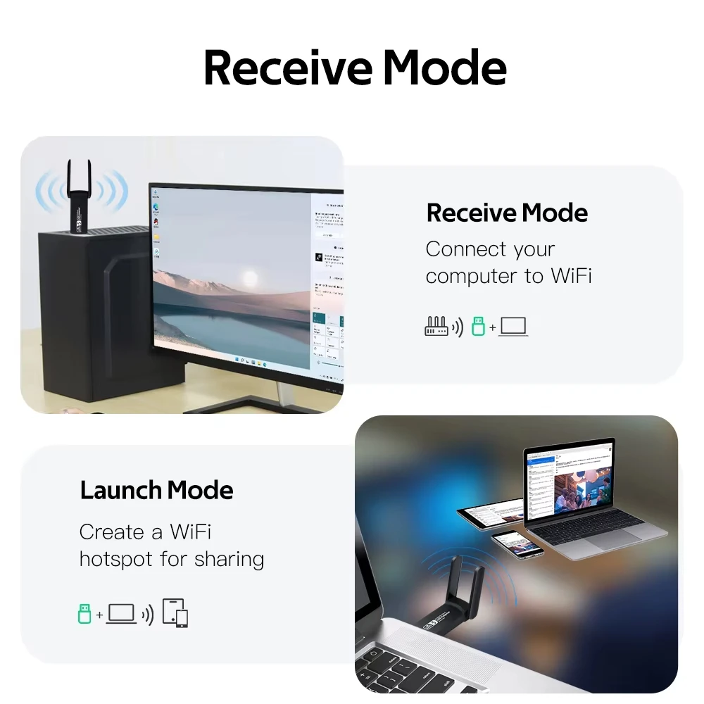 Adaptador WIFI Bluetooth 5,4 de 1300M, tarjeta de red inalámbrica, receptor Wi-Fi 5G, Dongle Wi-Fi de doble banda, 4 antenas para PC/portátil Win10/11