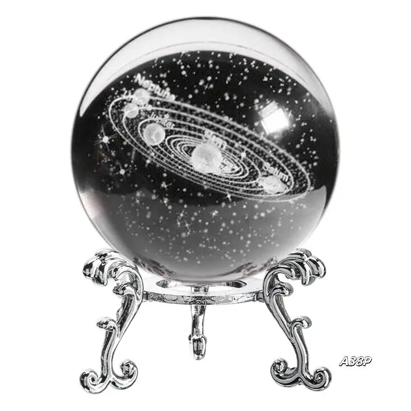 

3D Laser Engraved Starry Crystal Decorative Ball Figurine 60Mm Glass Sphere Paperweight With Stand Art Decor Crafts H Durable