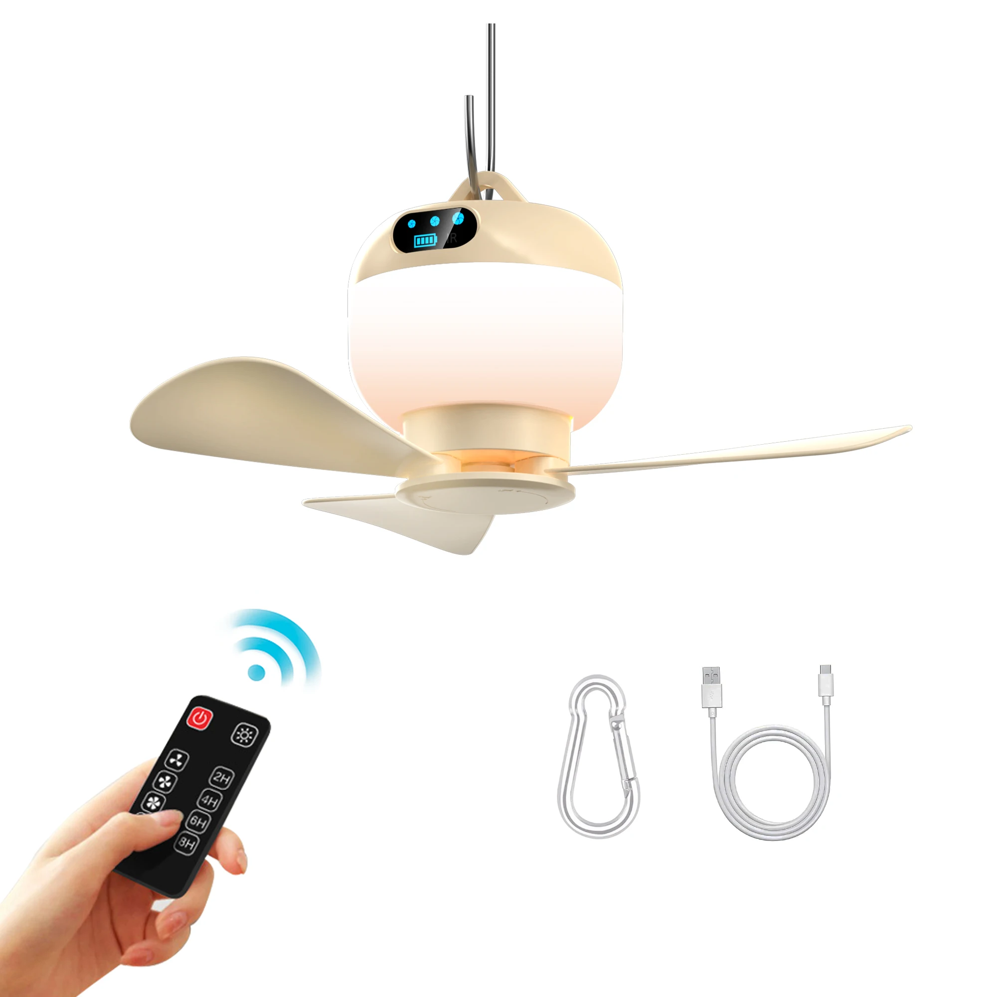 2025 New Remote Control Timer Portable Outdoor Ceiling Camping Fan Tent Air Circulator Cooler LED Lantern Camping Fan LED Light