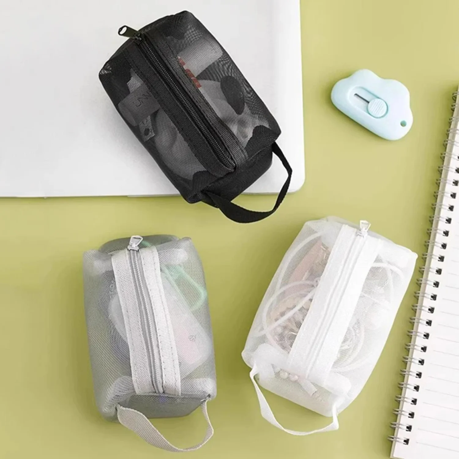 1PC Square Mesh Zipper Pouch Portable Make  Organizer  Transparent Cosmetic Bags School Office Students  Supplies