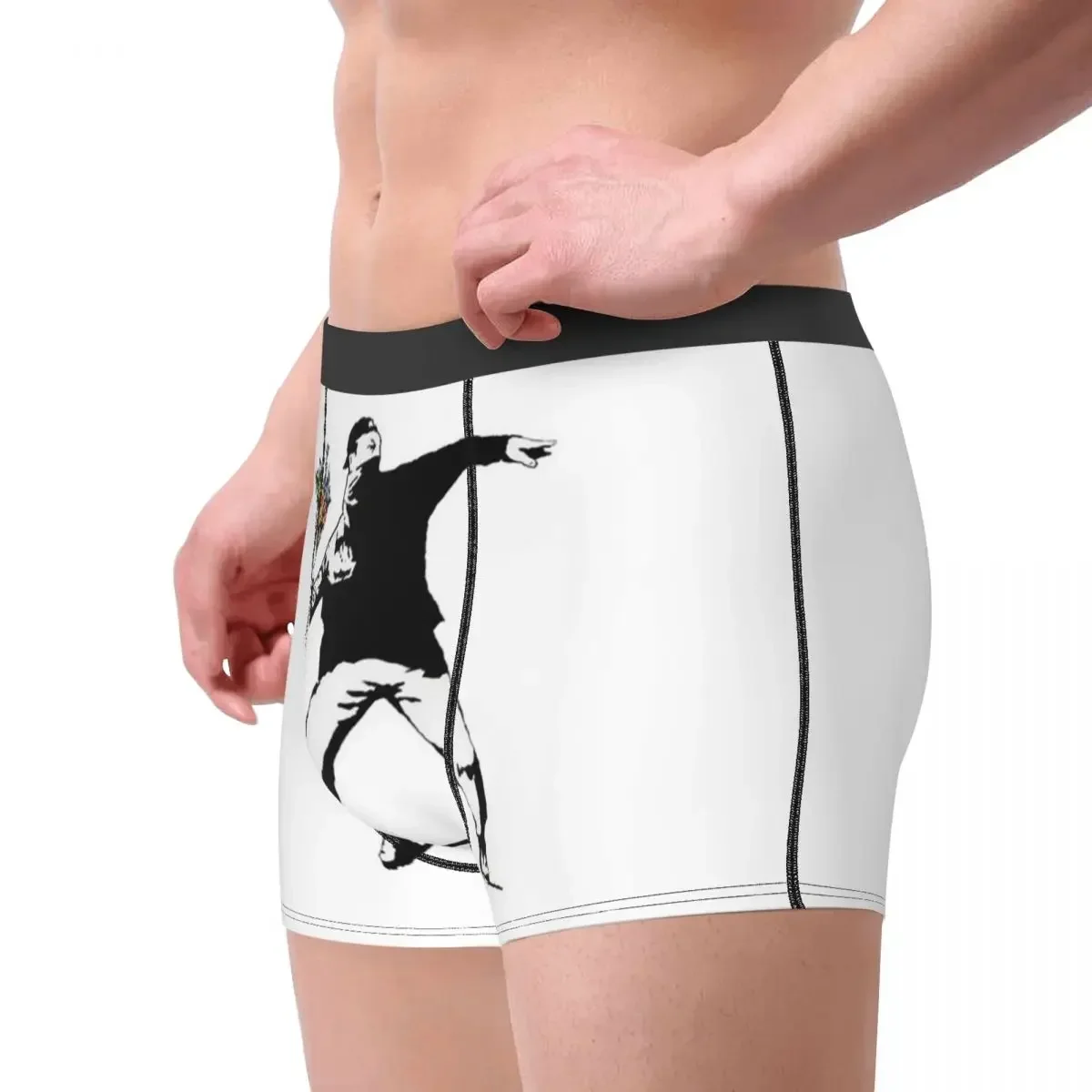 Men Banksy Flowers Underwear Bomber Stencil  Funny Boxer Shorts Panties Homme Soft Underpants S-XXL