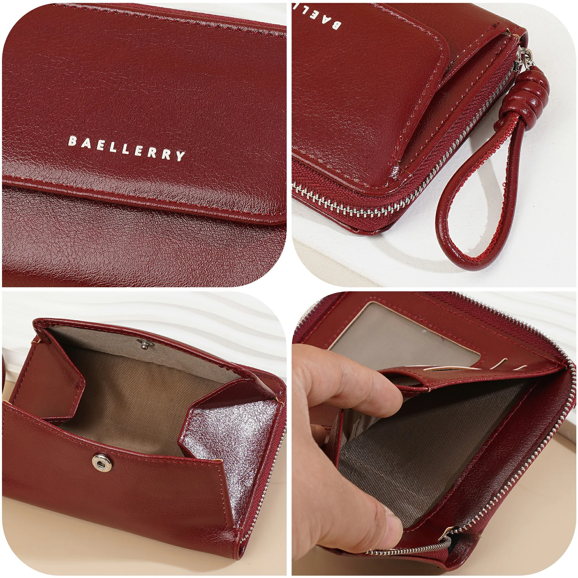 Baellerry Damen-Geldbörse mit kurzem Reißverschluss und Handschlaufe, 7 Kartenfächer, Ausweisfenster, Münzfach, minimalistisch, tragbare Geldbörse, kleine Alltagsgeldbörse, Geschenk für Mädchen – Detail 39
