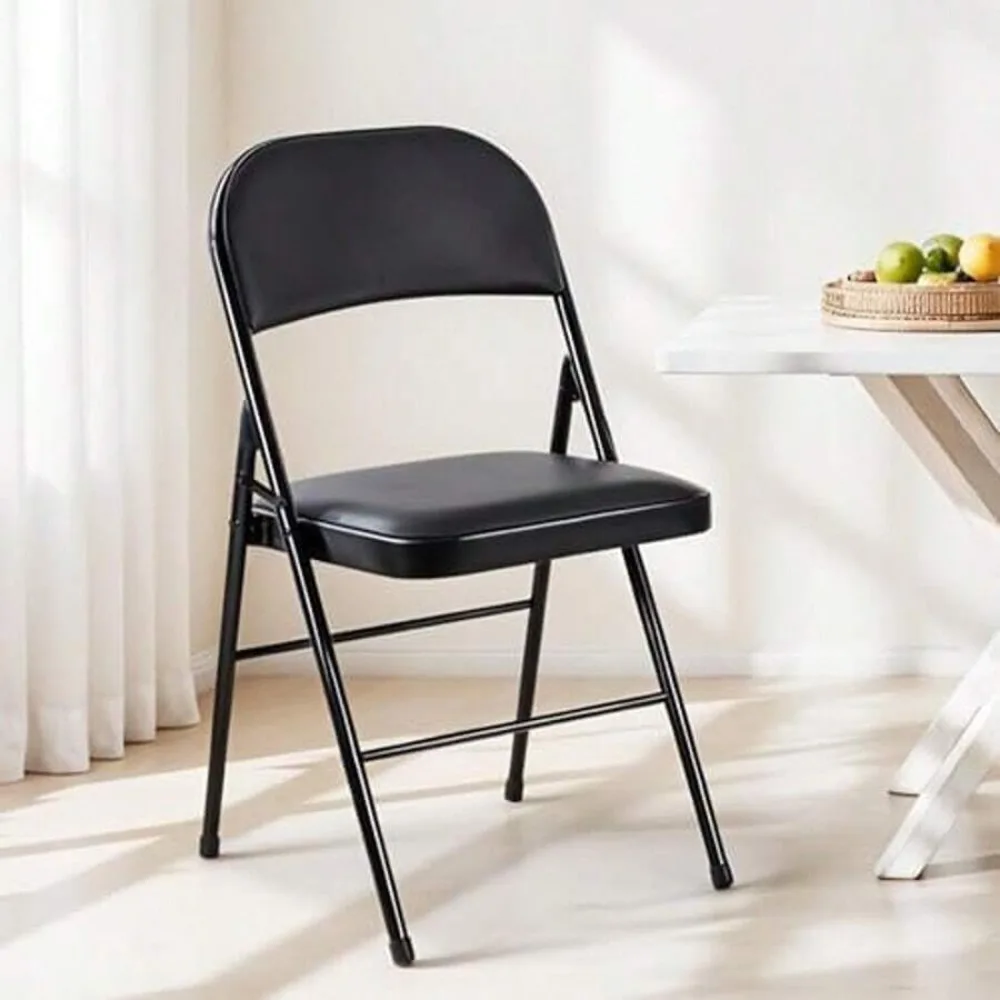 Folding Chair 4 Pack Leather Padded Folding Chairs Sturdy Metal Frame Foldable Chairs for Indoor Outdoor Use Easy to Store and Carry Comfortable Seating for Home Office Party Events Dining Camping view 3