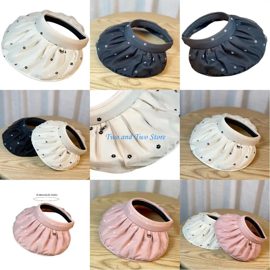 

HX6F Girl Foldable Sun Hat Portable Flower Print Hat Simple Empty Top Hat for Outdoor