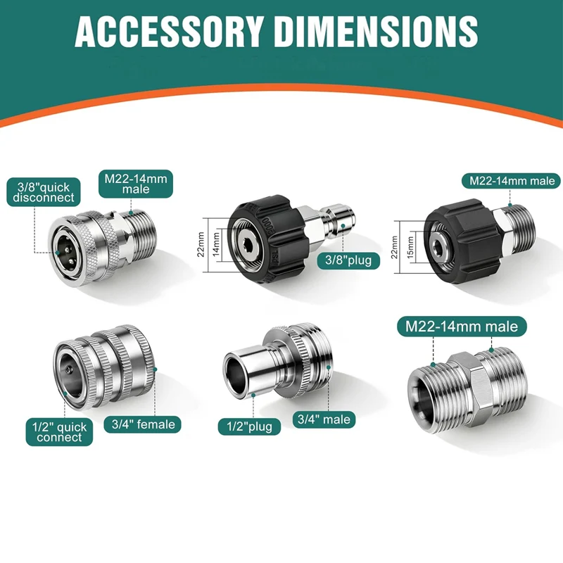 Pressure Washer Hose Adapter M22-14mm to 3/8 Quick Connect 3/4