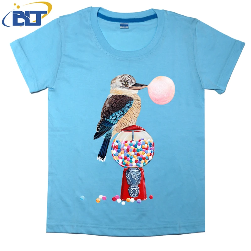 Vogel Gumball Machine Kookaburra Bedrukt Kids T-Shirt Zomer Katoen Korte Mouwen Casual Tops Geschikt Voor Jongens En Meisjes