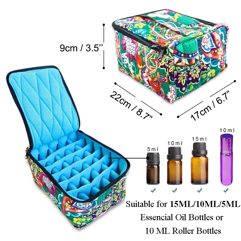 Portable Travel Essential Oil Storage Cases Zipper Carrying Bag Massage Oils Kit For 5ml 10ml 15ml 30-Bottles Organizer Holder