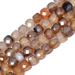 7mm AAA Faceted Cube Beads Natural Stone Coffee Stripe Agate Square Spacer Beads For Jewelry Making DIY Bracelets Accessories