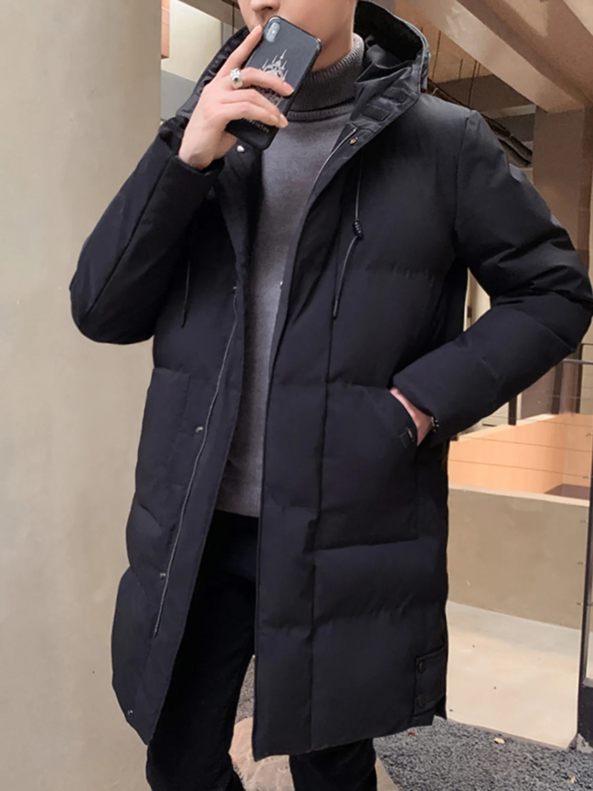 

Мужская зимняя утепленная куртка средней длины из хлопка, модная теплая повседневная куртка большого размера с капюшоном, полиэстер, городской стиль