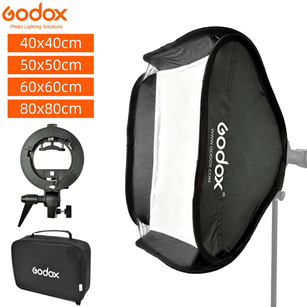 

GODOX 40x40cm / 50x50cm / 60x60cm / 80x80cm софтбокс с s-образным Тип кронштейн стабильный Bowens держатель для вспышки со складным софтбоксом комплект