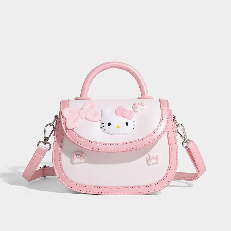 

Sanrio Cute Hello Kitty Women's Shoulder Bag Pink Saddle Bag Girl Cartoon Kt Leather Waterproof Large Capacity Crossbody Handbag