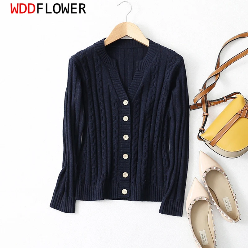 Women\'s Real Mulberry Silk Cashmere Blend Crew Neck Buttons down Long Sleeve Cable Knit Sweater Cardigan Top Shirt LY034