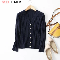 Women's Real Mulberry Silk Cashmere Blend Crew Neck Buttons down Long Sleeve Cable Knit Sweater Cardigan Top Shirt LY034