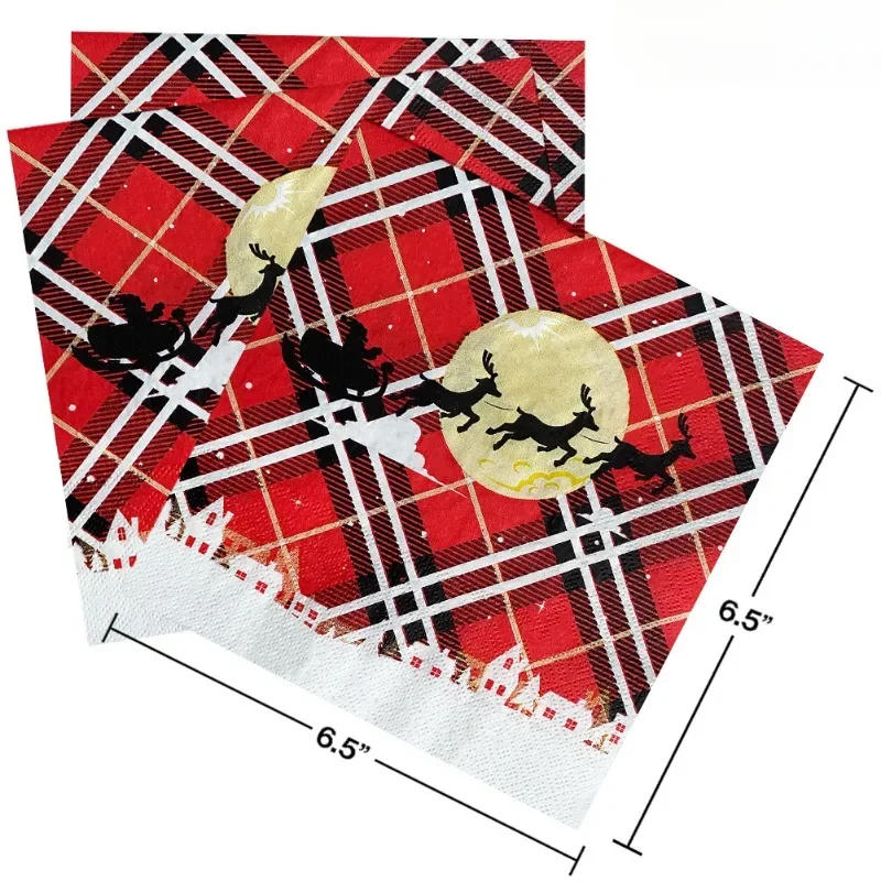 Servilleta de papel con estampado navideño, de 2 capas Mantel Individual, rejilla de Luna, alce de aire, 33x33cm, 10/20 piezas