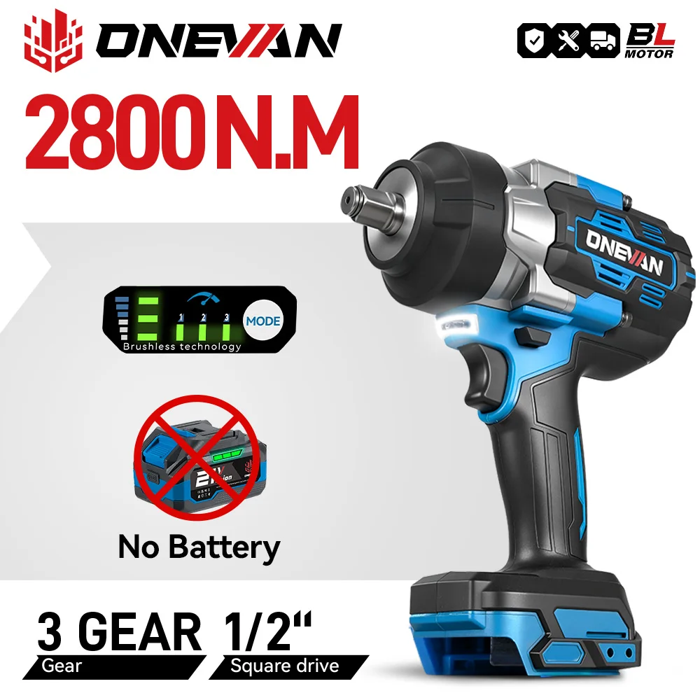 ONEVAN 2800N.M Brushless Cordless Electric Impact Wrench Power Handheld Screwdriver Car Repair Tool For Makita 18V Battery Pin