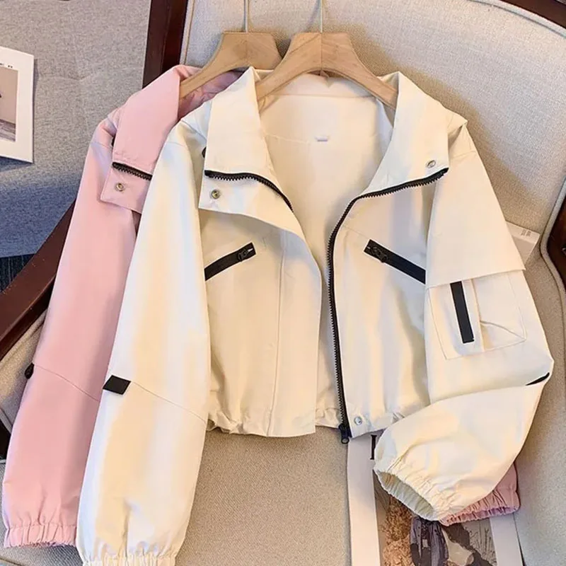 Korean Short Zipper Outwear Jacket Female Autumn Loose Casual Coat For Women Long Sleeve Leisure Thin Windbreaker Jacket