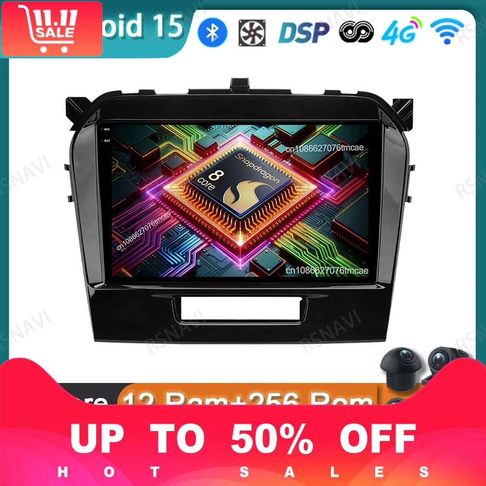 راديو السيارة أندرويد 15 لسوزوكي فيتارا 2017 2018 2019 2020 الملاحة ستيريو Autoradio 4G LTE BT كوالكوم GPS DSP رئيس وحدة QLED