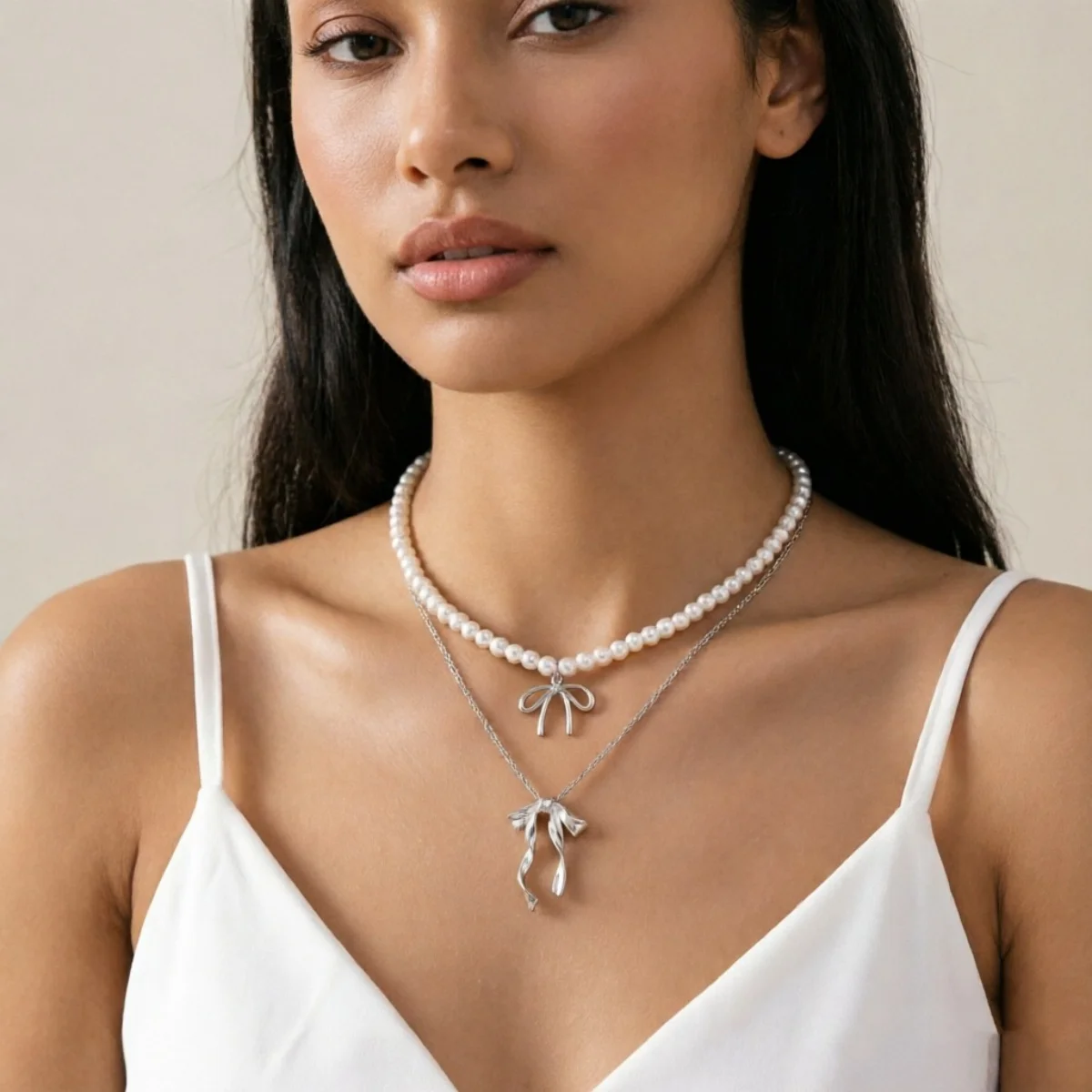 Süßer, cooler Stil Metallband-Schleife mit simulierten Perlenkette für Frauen, zierliche elegante Twist-Schleife Choker, ästhetischer Schmuck – Detail 22