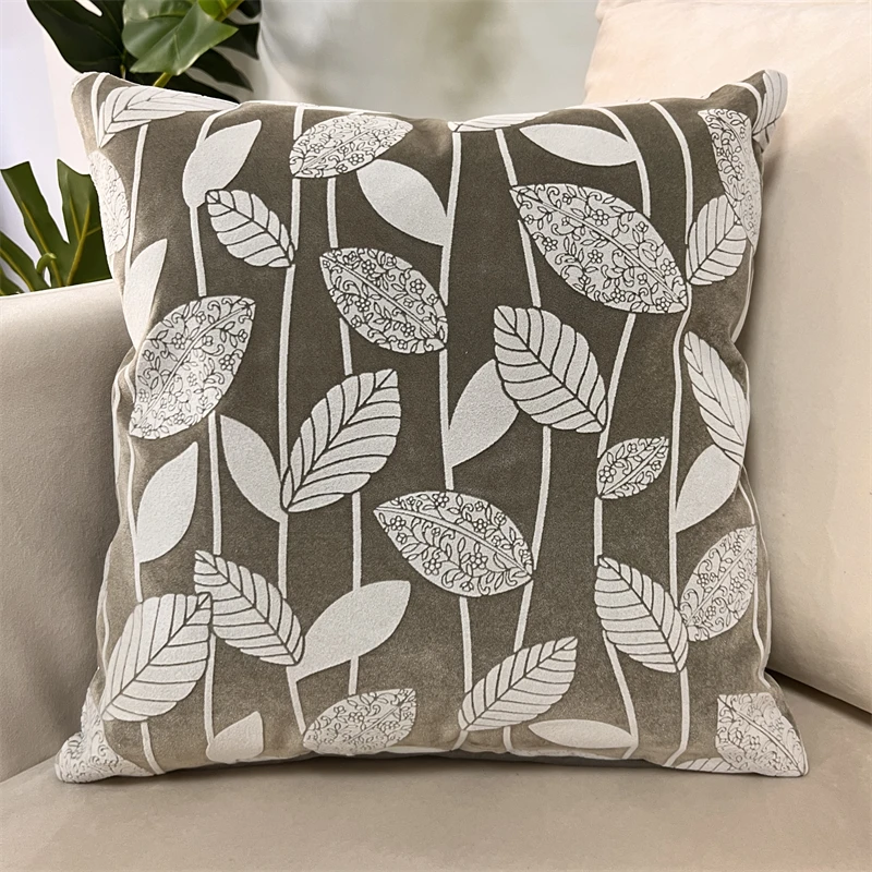 Flocking Pillowcase Home Decorative Leaves Cushion Cover Bedroom