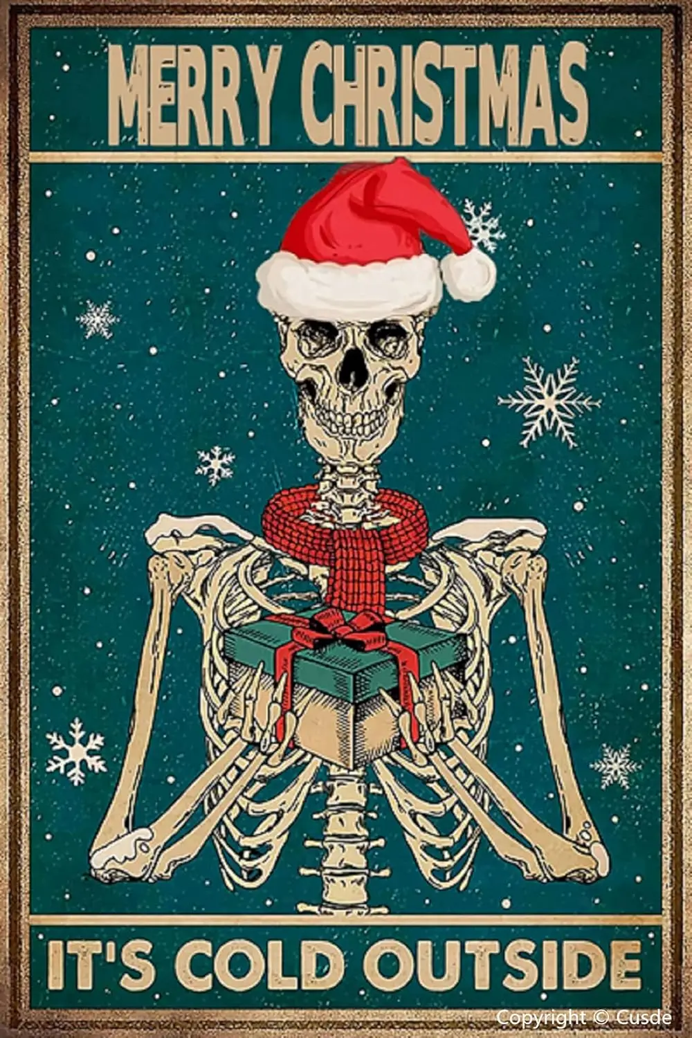 Cusde Funny Christmas Skull Decor Merry Christmas It's Cold Outside Skeleton Metal Tin Sign Skeleton Home Sign Christmas Sk sign