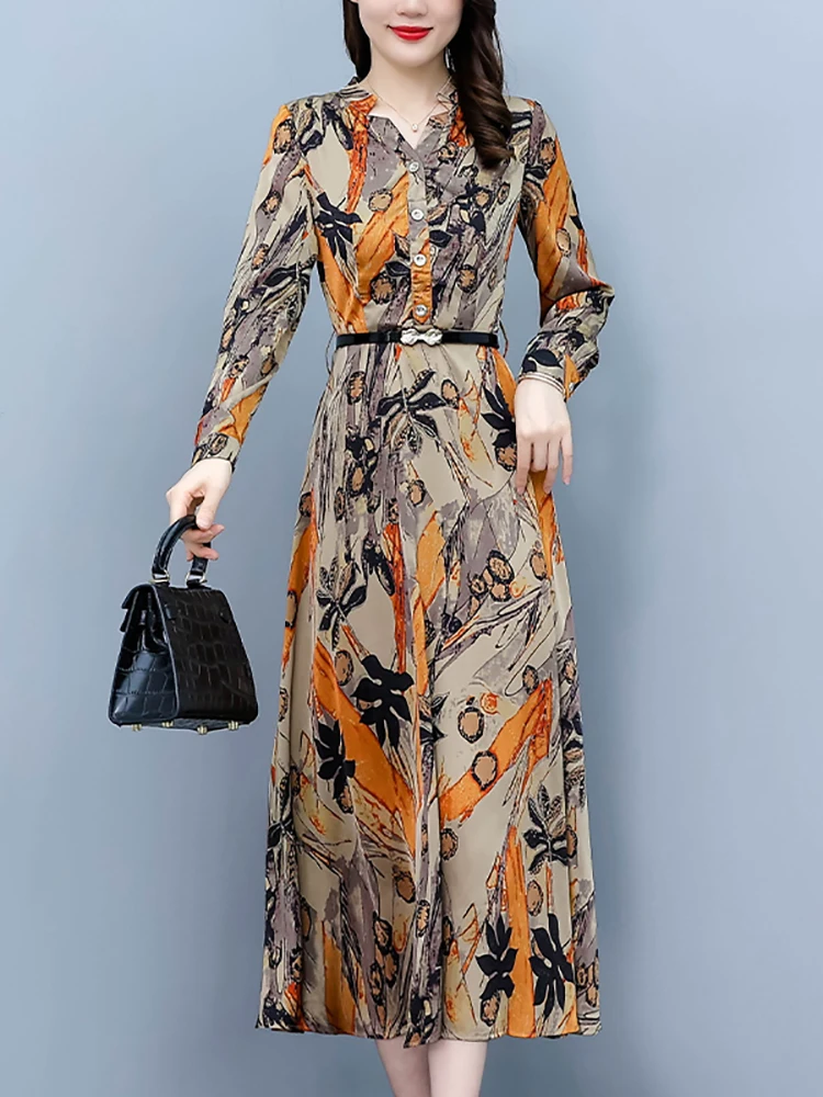 Wiosenne jesienne satynowe szlafrok z długim rękawem damskie na co dzień szykowne, luksusowe sukienki Midi na studniówkę 2024 eleganckie Bodycon wieczorowe Maxi Vestidos