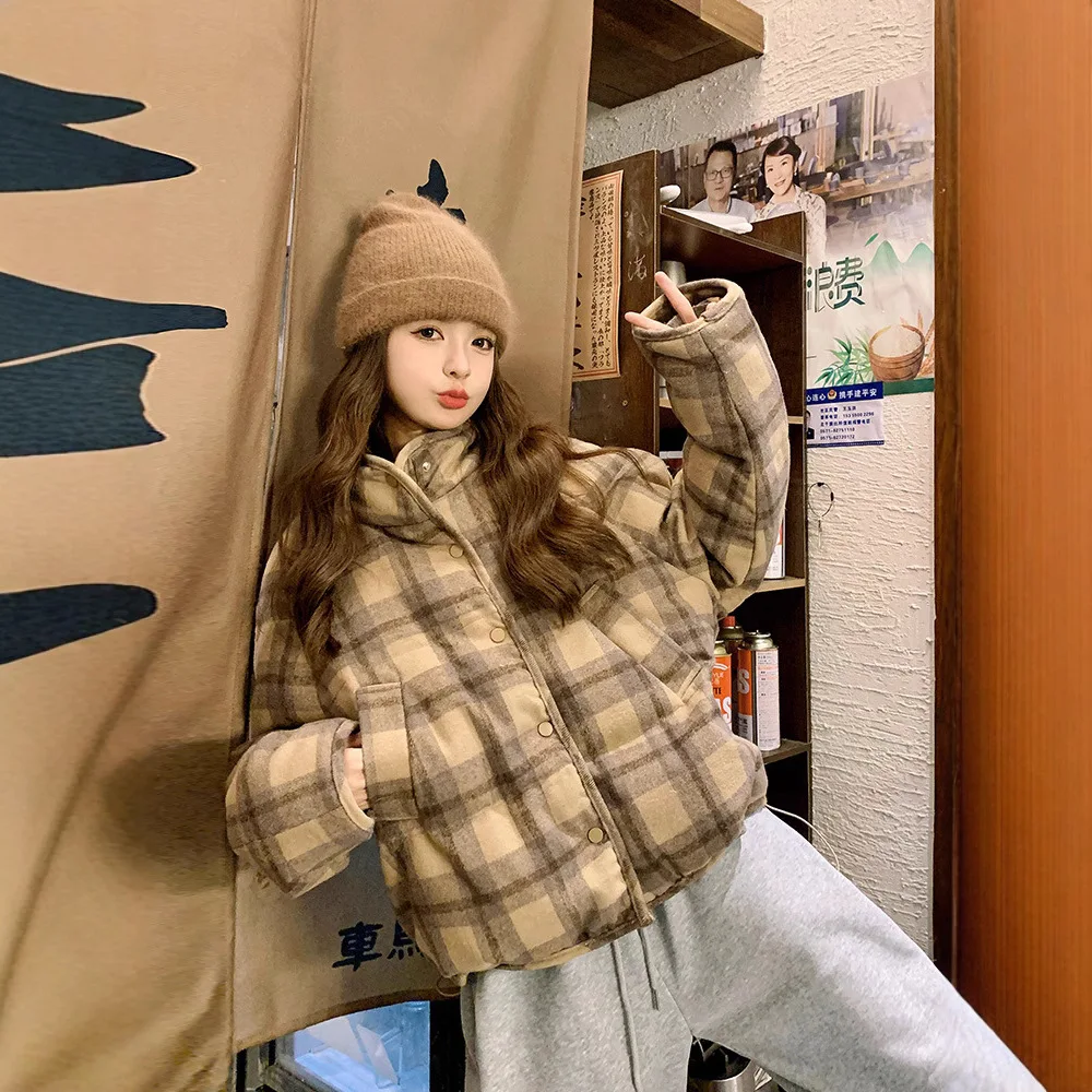 خمر Harajuku متقلب وسادة مبطنة التلبيب الشتاء سترة دافئة المرأة البنطال القصير كم طويل الشارع الشهير فضفاضة تناسب الاتجاه معطف