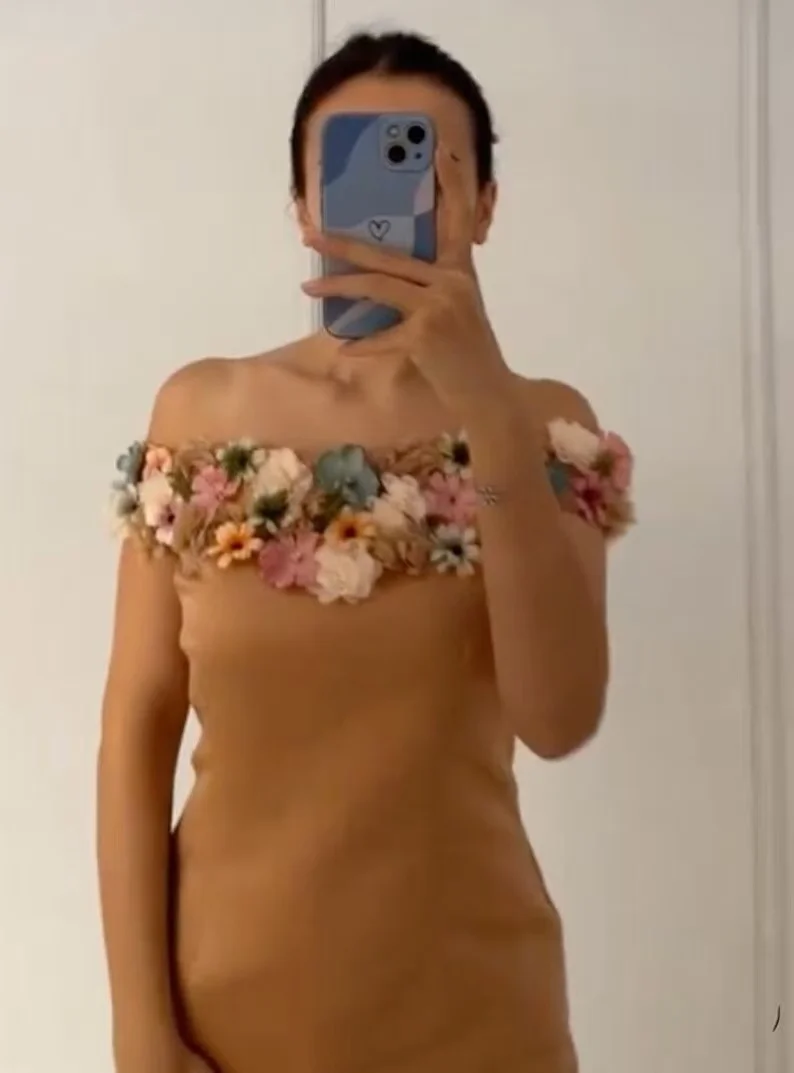 فساتين مخصصة للأم والبنت لحفلة عيد الميلاد قبالة الكتف حورية البحر ثلاثية الأبعاد زهرة الكرة ثوب تول طول الركبة فتاة #2