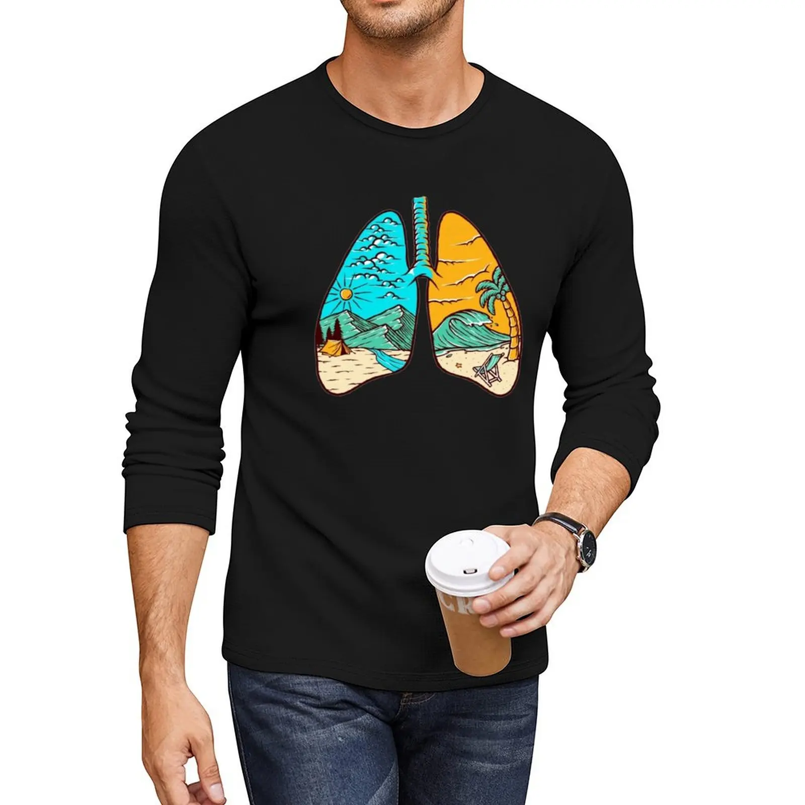 

Groovy Beach and Ocean Lungs Long T-Shirt boys animal print shirt tops graphic t shirt big and tall t shirts for men