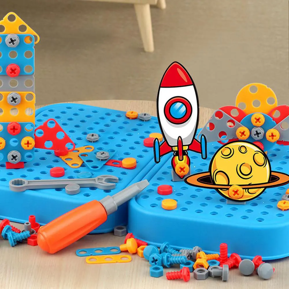 Simulation Schraube Toolbox mit Bohrmaschine 2D/3D DIY Demontage Montage Bausteine Modell Puzzle Spielzeug für Kinder Geschenk