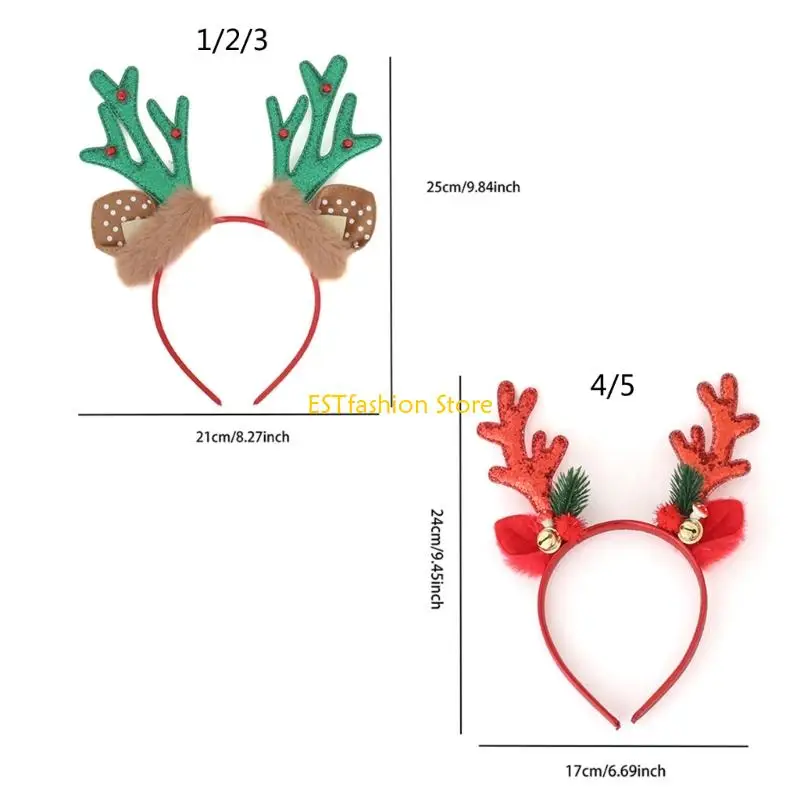 Y5GC Christmas Reindeer Antlers Hairband With Bells Lightweight Hair Accessory For Adults Kids Holiday Party