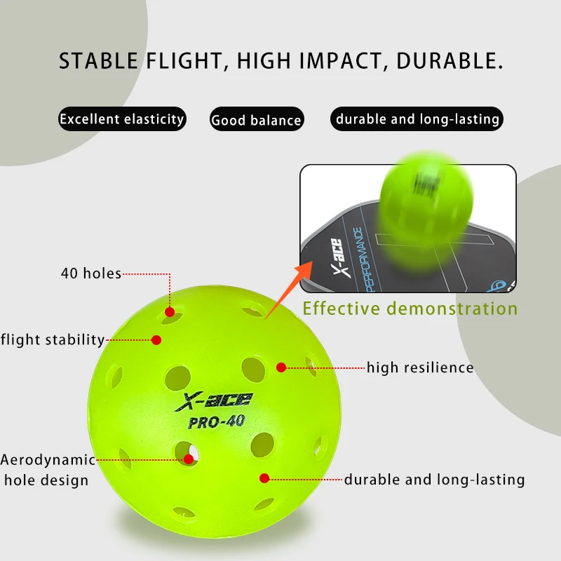 كرات X-ace 40 Pro Pickleball، 40 قطعة، 40 فتحة كرات مخلل، تدريب احترافي سلس، كرات مخلل خضراء عالية الوضوح #2