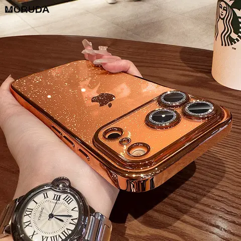 Luxury Plating Glitter Camera Clear Case for iPhone 17 16 Pro Max 14 15 Plus 11 12 13 Air Bling Transparent Shockproof TPU Cover