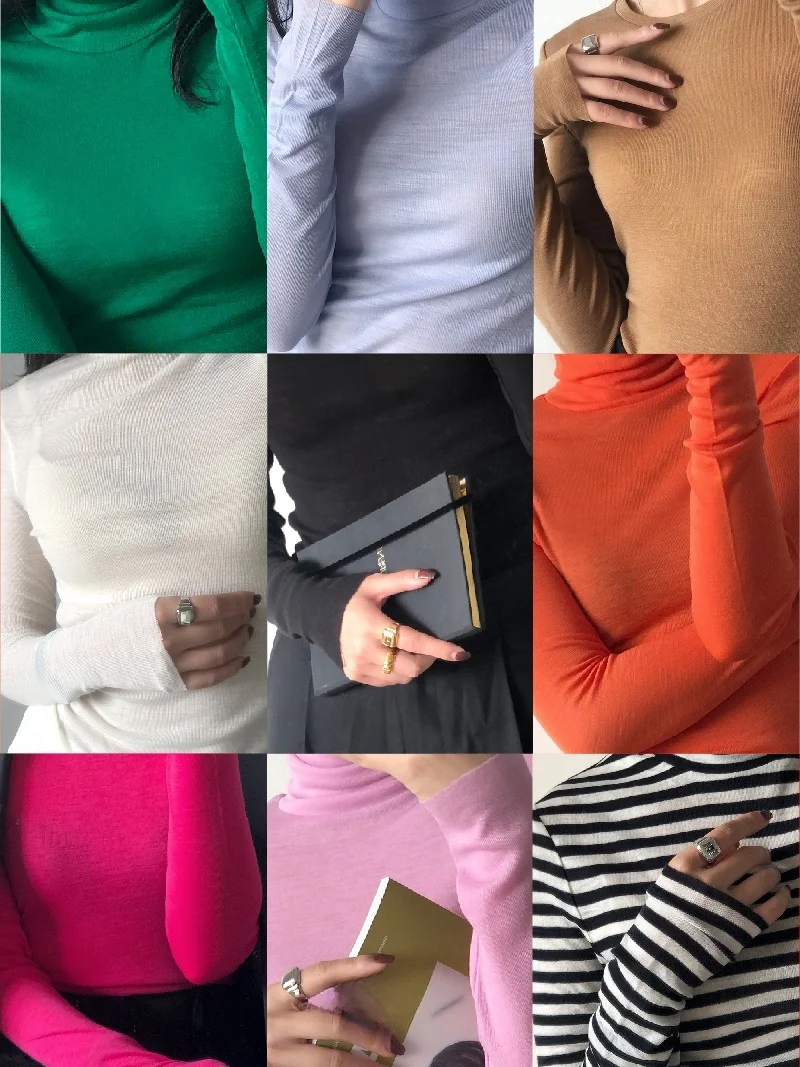 

Классическая трикотажная основа из мериносовой шерсти High Ne Long Sve, облегающая однотонная женская мода для поездок на работу, осень 2023, мода