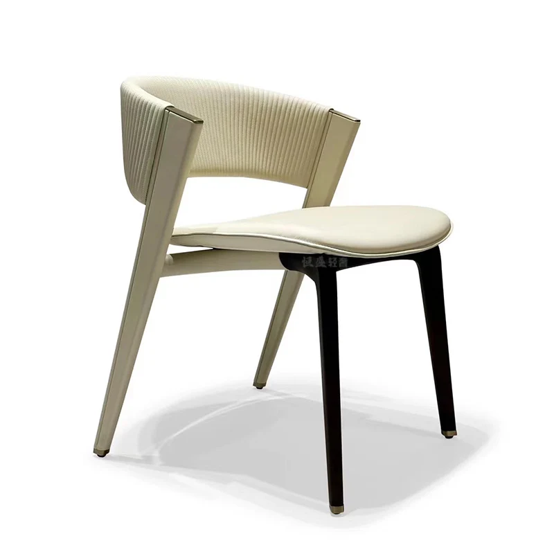 

Italian-style home backrest modern negotiation simplicity solid wood stainless steel microfiber leather chair