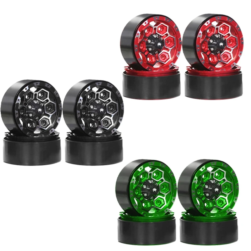 4Pcs Metal 1.9In Beadlock Wheel Rim Wheel Hub For 1/10 RC Crawler Car Axial SCX10 Pro Capra TRX4 RC4WD/D90 Redcat