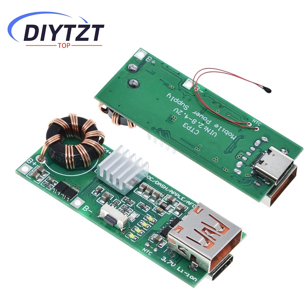 DIYTZT QC4.0 QC3.0 Double Way PD Mobile Phone Power Bank  Quick Charge 3.7V to 5V 9V 4.5A 22.5W Type-C USB Boost Charger Board