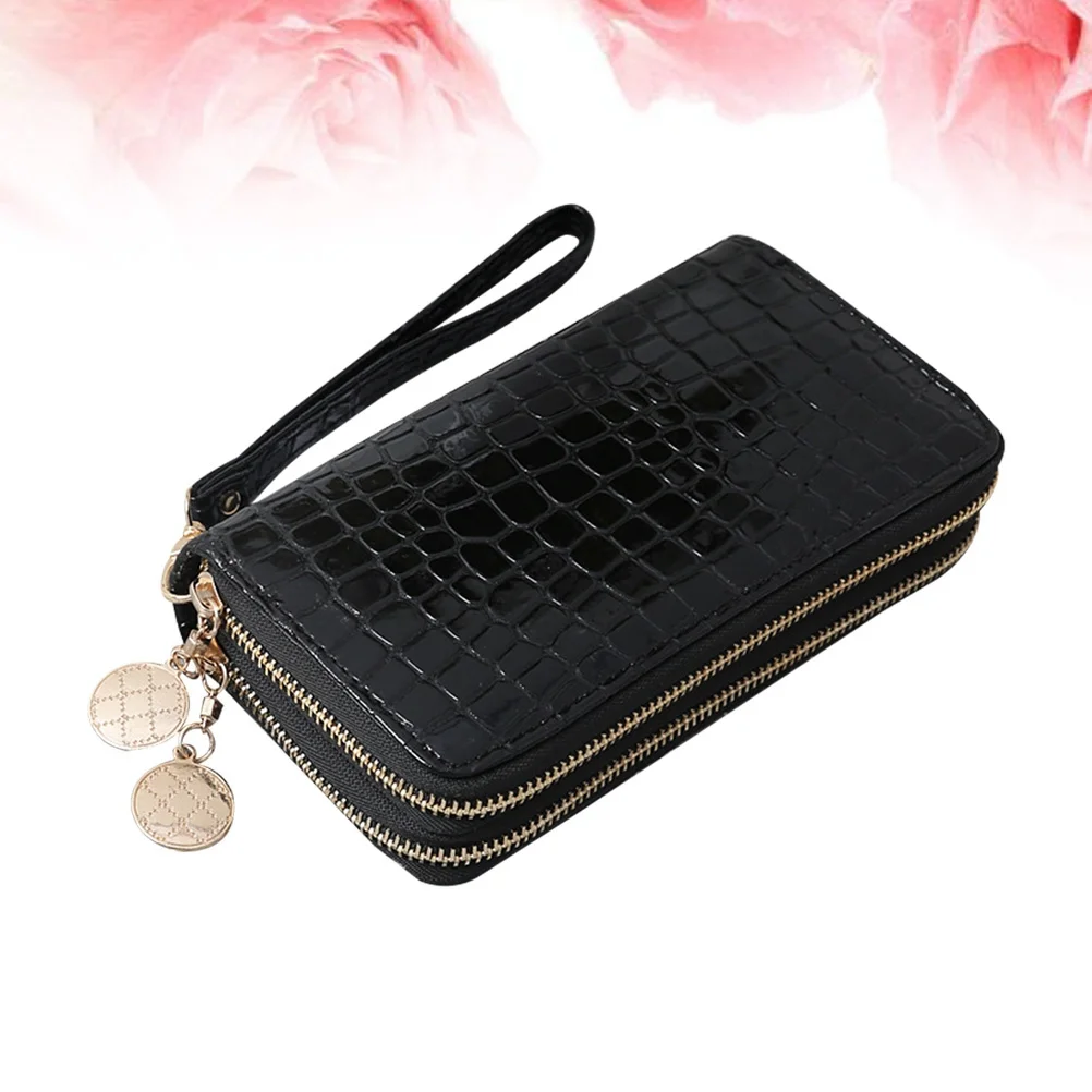 

Long Wallet for Women PU Vintage Style Zipper Closure Multi Slot Storage Lightweight Patent Purse Large Capacity