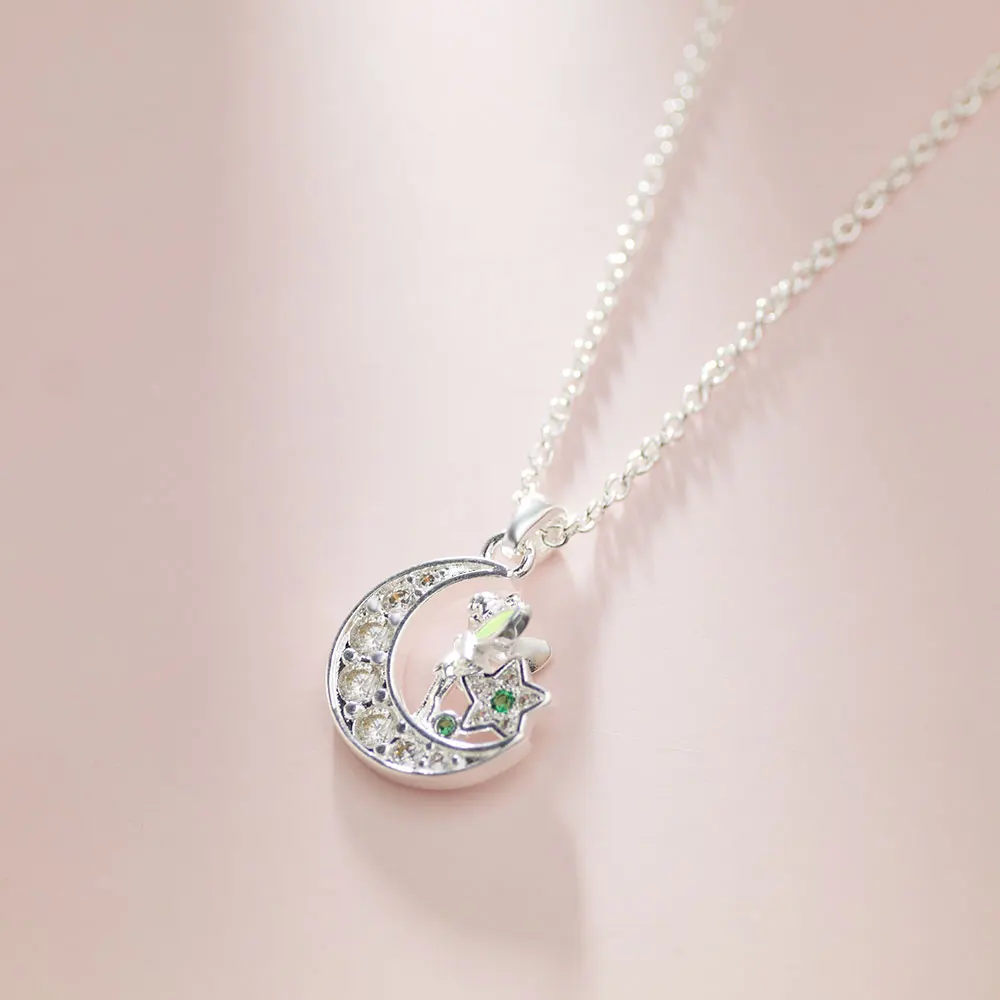 925 Sterling Silver Flower Fairy Elf Moon Pendant Necklace Fit Bracelet Diy For Women Fashion Jewelry Fine Pendant Love Gift