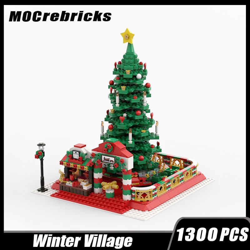 MOC-124380 Hiver Village Train Ride Modèle De Maison De Noël Couronne De Noël Nuits De Construction Jouets D'assemblage Brique Enfant Cadeaux De Vacances