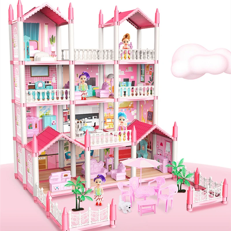 Casa de muñecas de montaje 3D DIY, Castillo de princesa de fantasía, Villa, conjunto de juguetes, Villa de montaje, juguetes familiares para niñas, casa de muñecas musical para niños