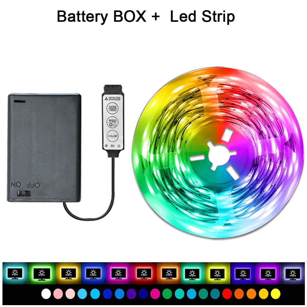 Bande lumineuse Led à batterie RGB, ruban Flexible avec contrôle à 3 touches, bande lumineuse Led pour décoration de chambre, rétro-éclairage TV