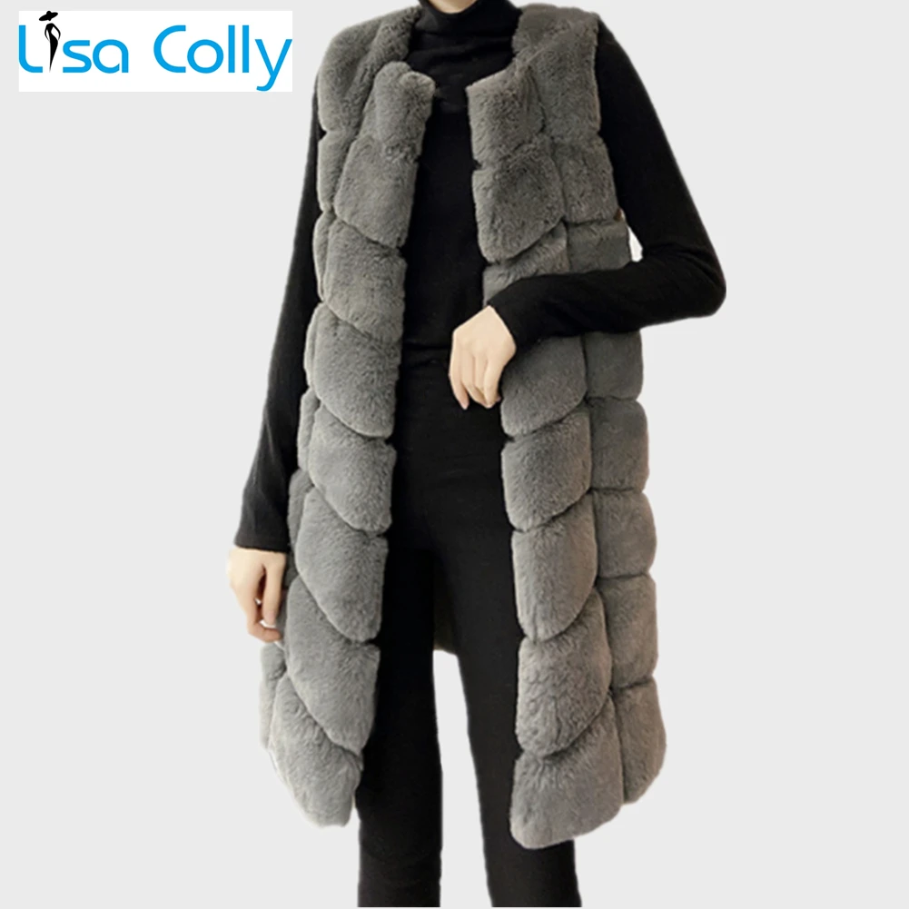 

Women's Winter Coat Thick Sleeveless Faux Fur Vest Jacket Long Waistcoat