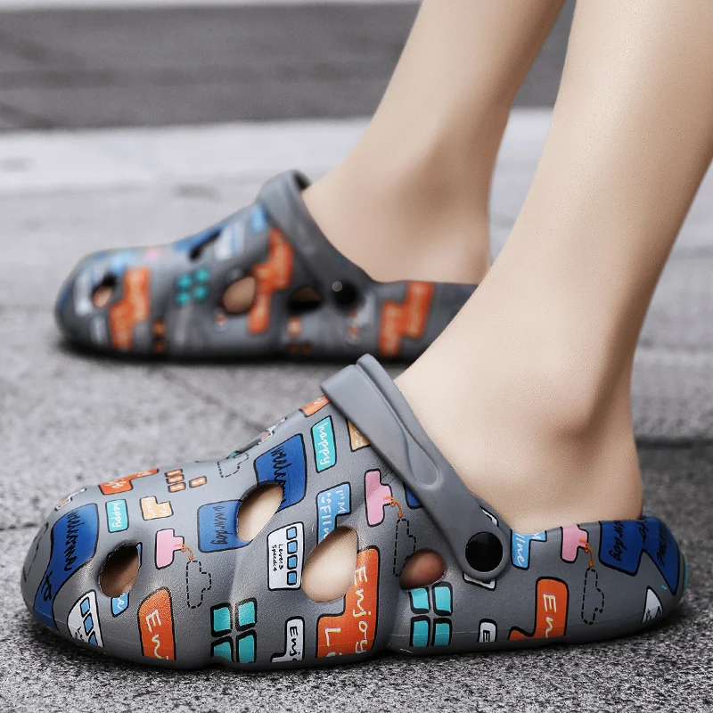 Fashion Printed Couples Beach Sandals Comfortable Lightweight Men's Summer Slippers Outdoor Non-Slip Casual Sandals For Women