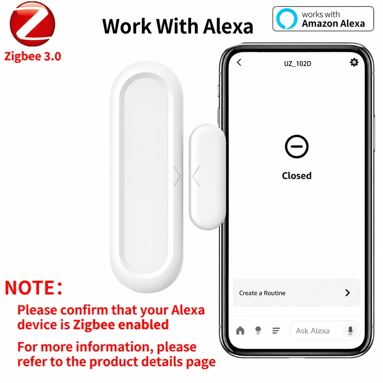 Zigbee 3.0 IP65 Wasserdichter Tür- und Fenstersensor, Verwendbar in Verbindung mit Yandex Alexa Zigbee 2MQTT ZHA Home Assistant – Detail 3